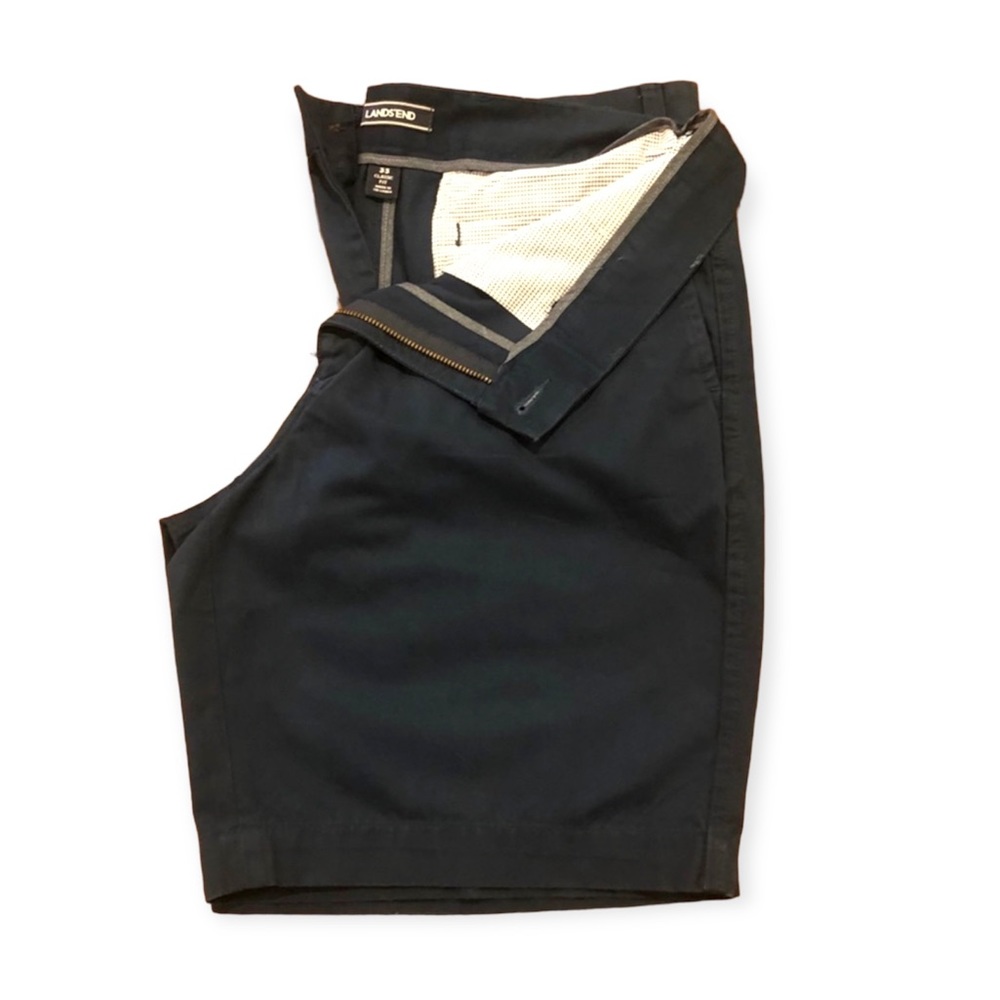 NEW Lands’ End Navy Flat Front Classic Fit 9” Shorts‎ 33